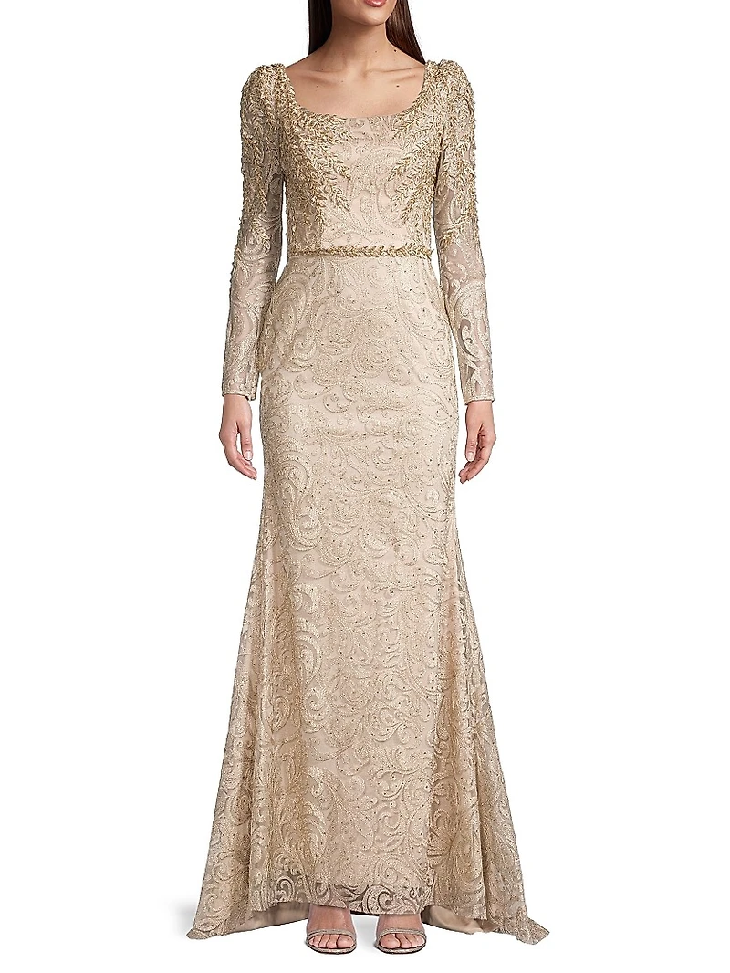 Beaded Lace A-Line Gown