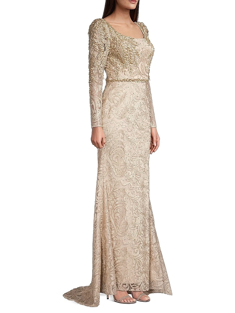 Beaded Lace A-Line Gown
