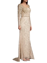 Beaded Lace A-Line Gown