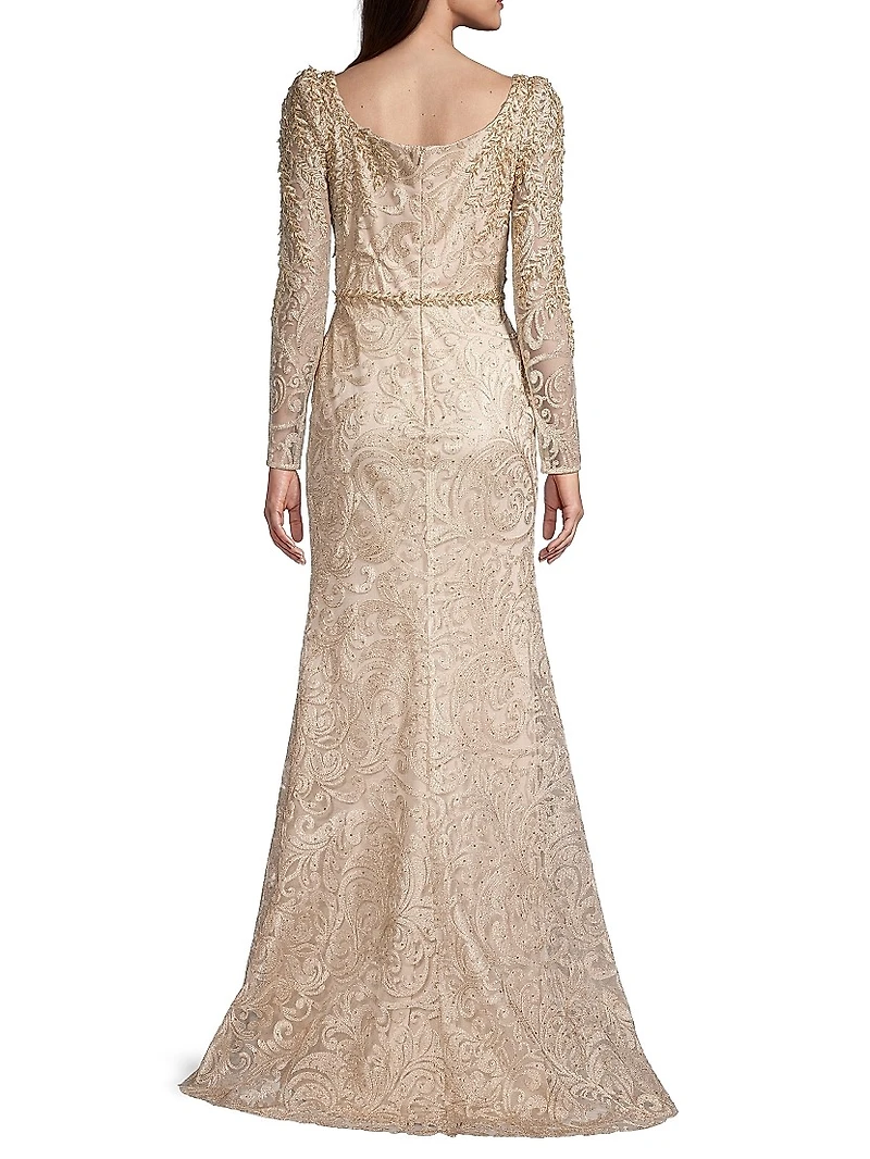 Beaded Lace A-Line Gown