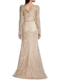 Beaded Lace A-Line Gown