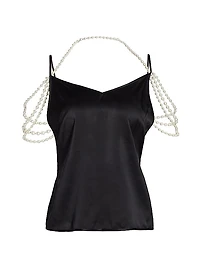 Faux Pearl Silk Tank
