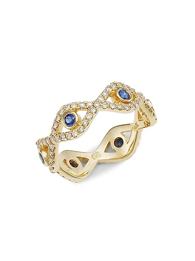 14K Yellow Gold, Diamond & Sapphire Evil Eye Ring