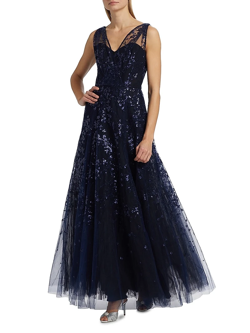 Sequined Tulle Gown