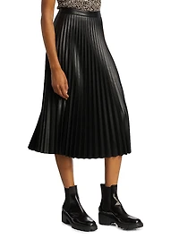 Pleated Faux-Leather Midi-Skirt