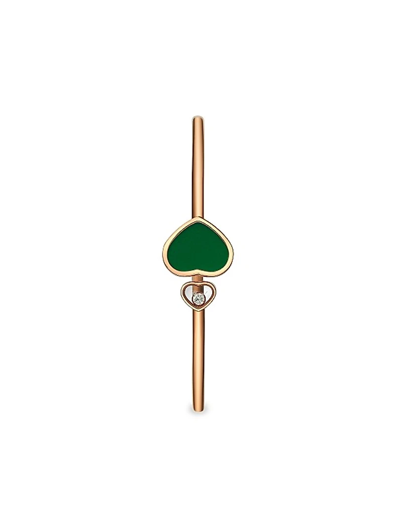 Happy Hearts 18K Rose Gold, Diamond & Green Agate Bangle