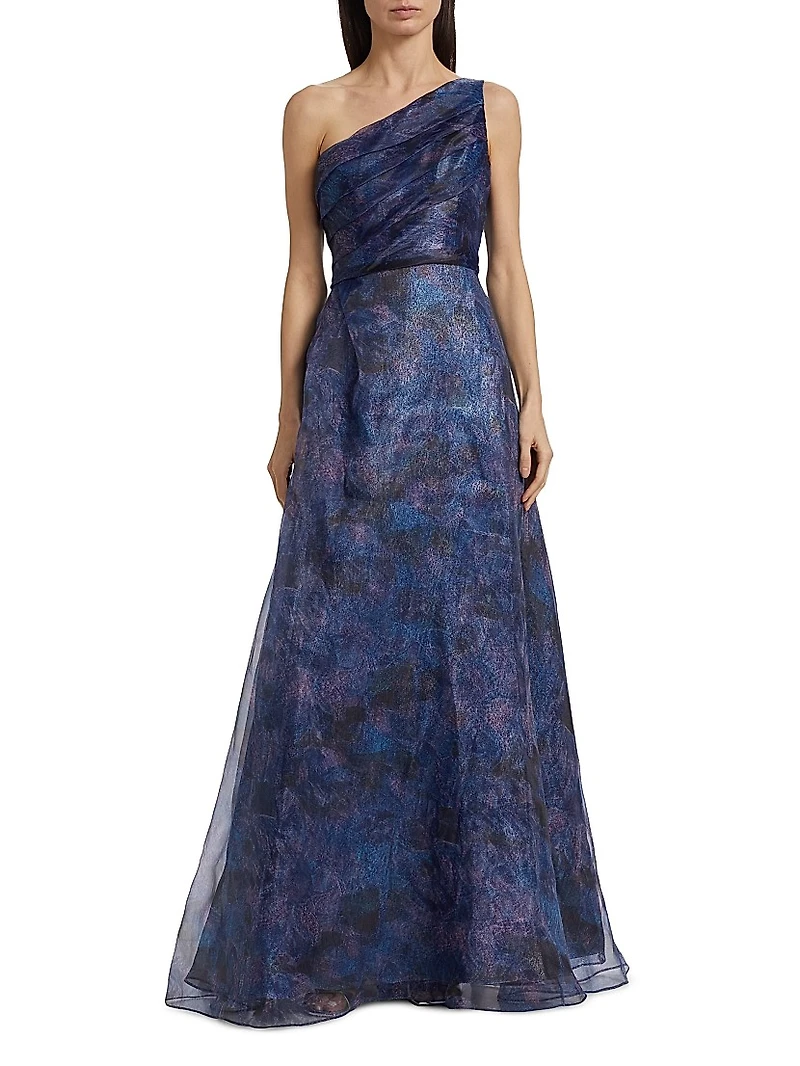 Floral One-Shoulder Organza Gown