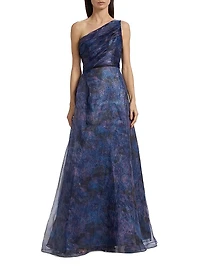 Floral One-Shoulder Organza Gown