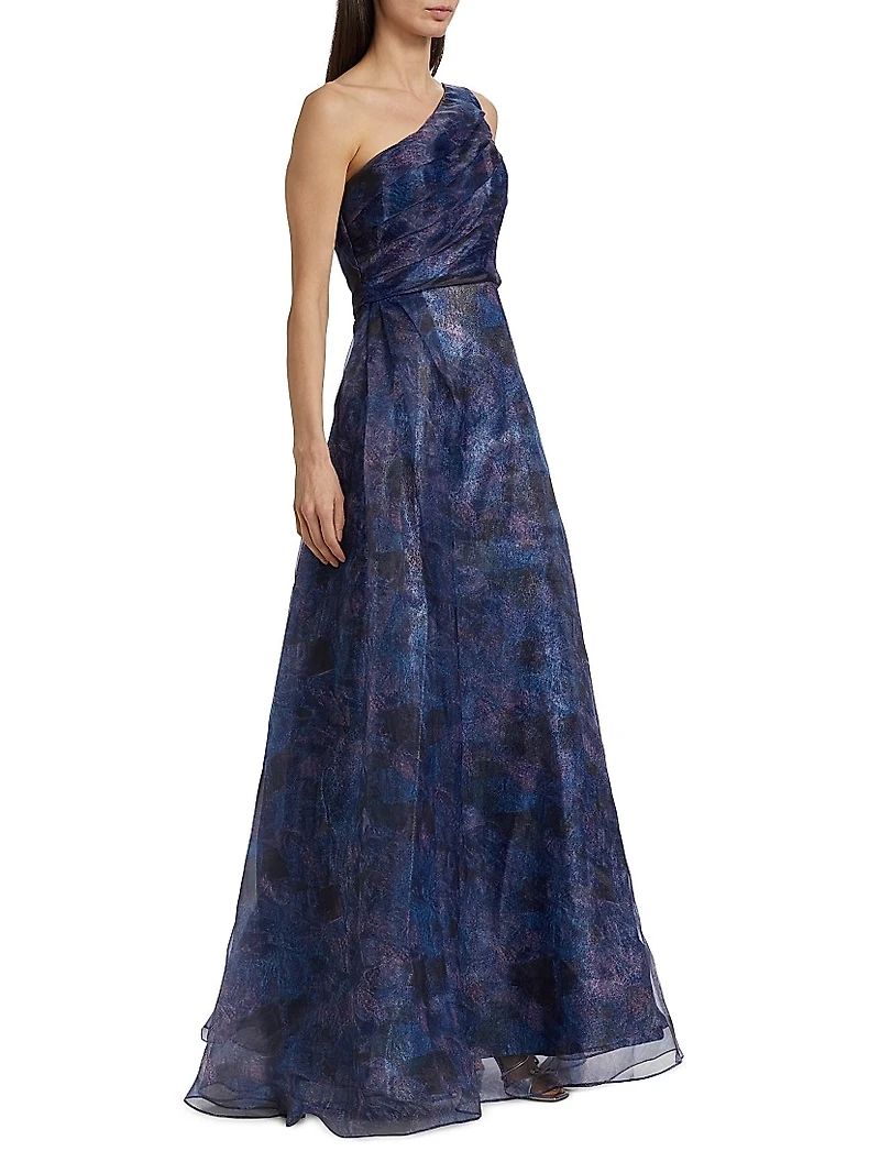 Floral One-Shoulder Organza Gown