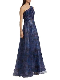 Floral One-Shoulder Organza Gown