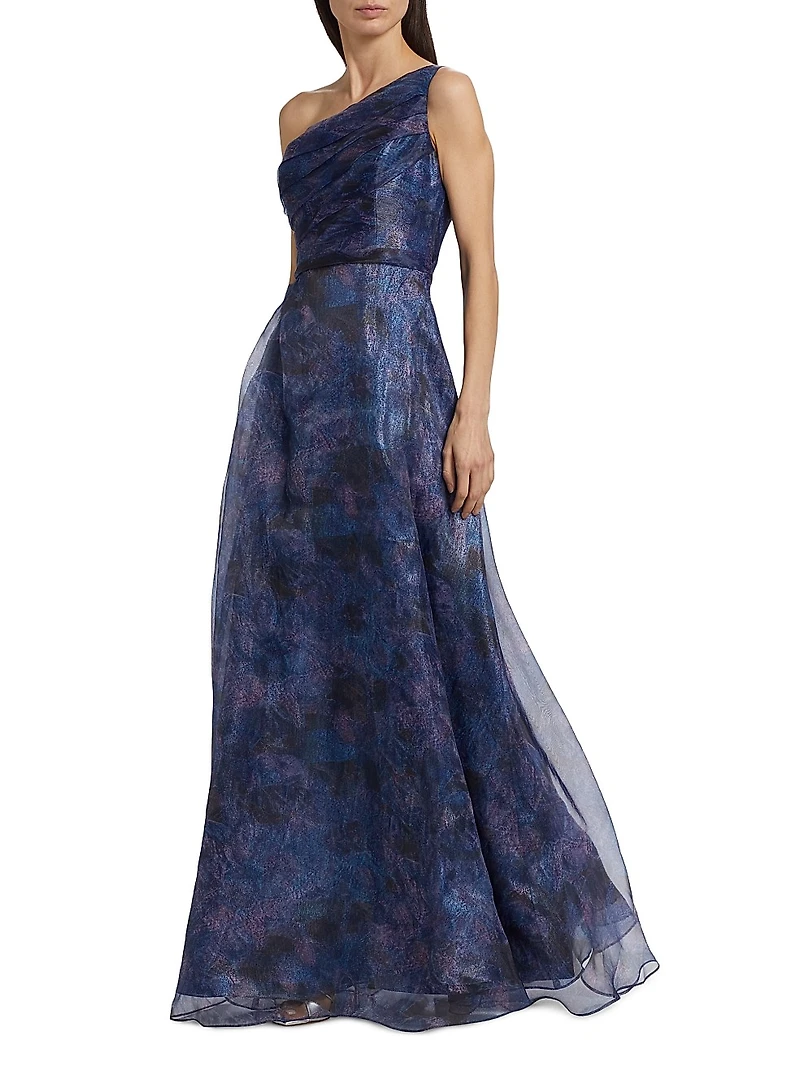 Floral One-Shoulder Organza Gown