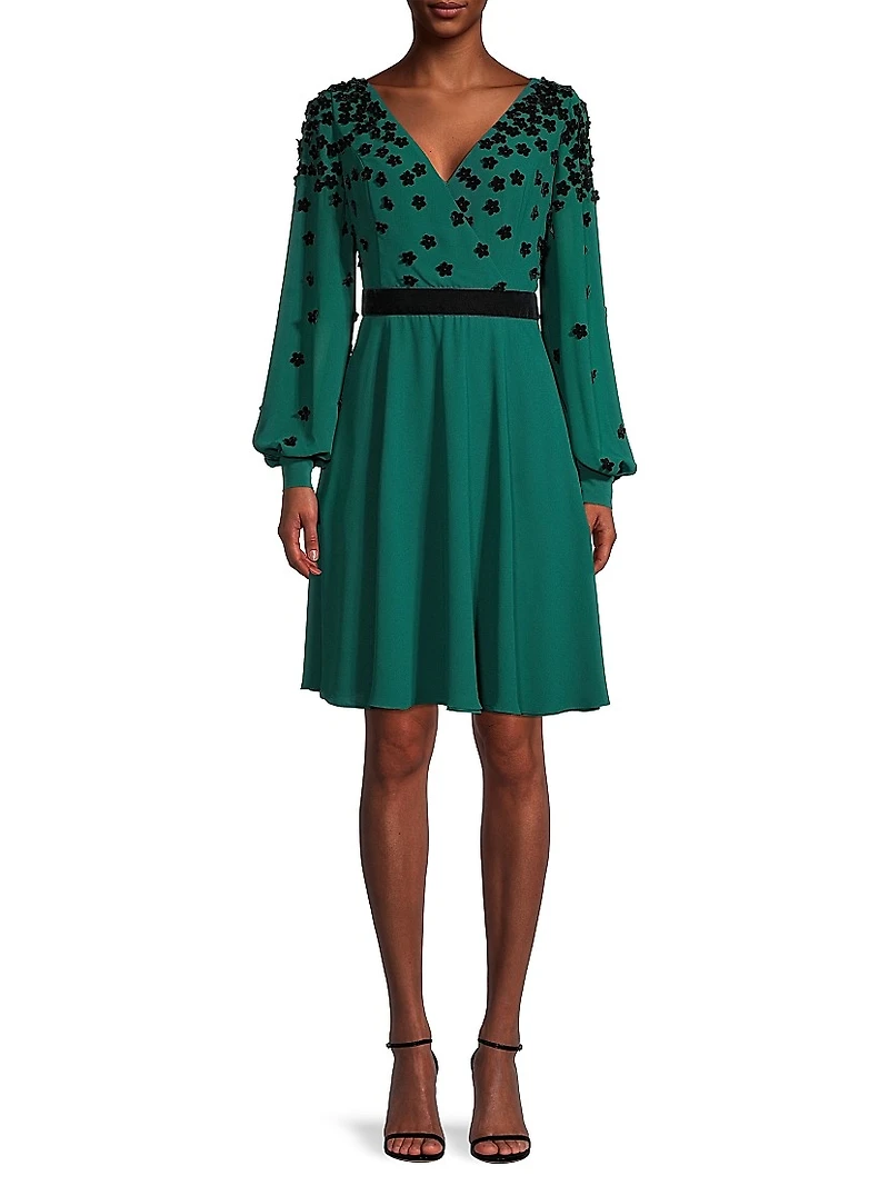 Flocked Velvet Surplice Dress