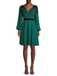 Flocked Velvet Surplice Dress