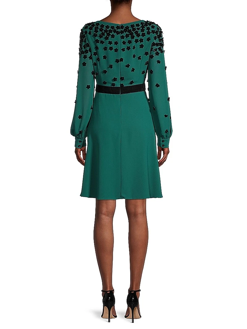 Flocked Velvet Surplice Dress