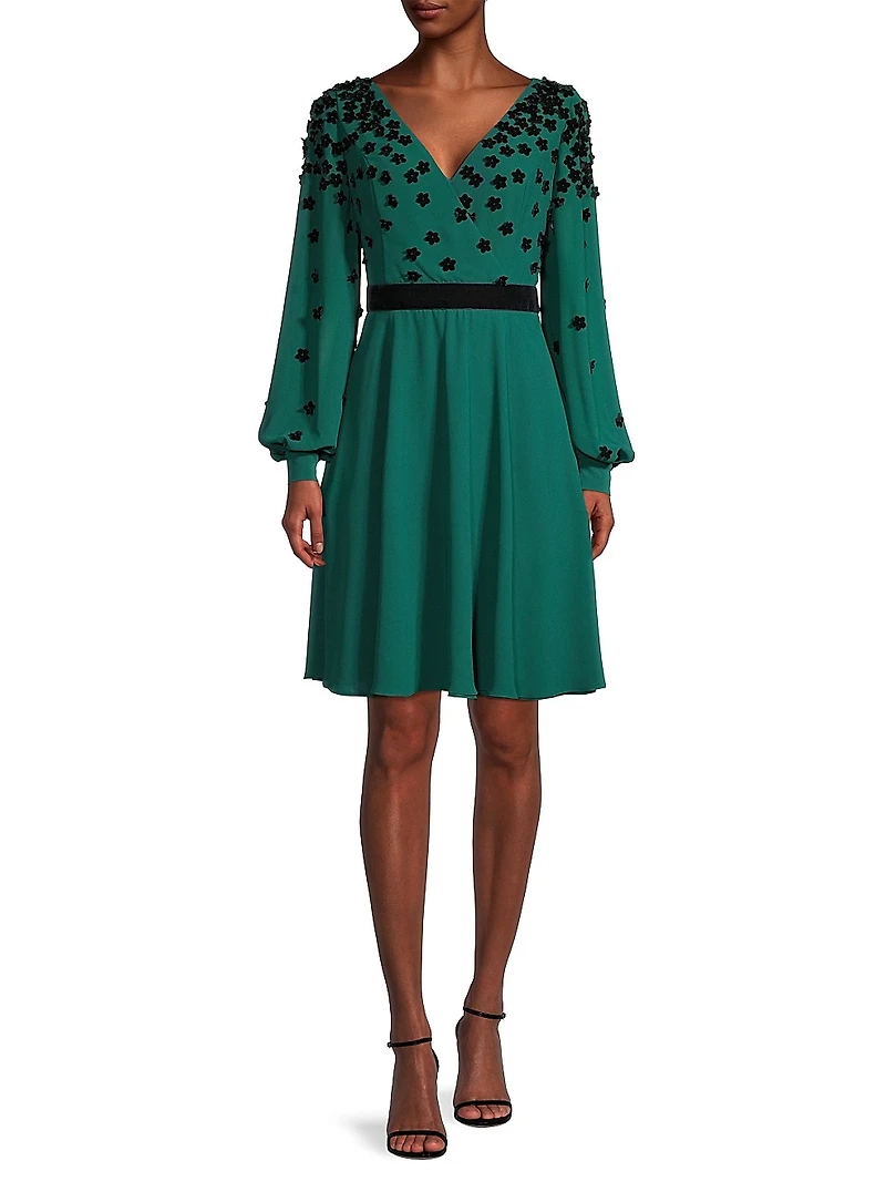 Flocked Velvet Surplice Dress