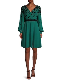 Flocked Velvet Surplice Dress