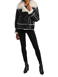 Leather Shearling-Trimmed Moto Jacket