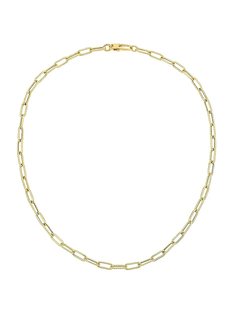 18K Yellow Gold Polished & Fluted Paper Clip Chain Necklace
