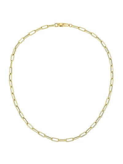 18K Yellow Gold Polished & Fluted Paper Clip Chain Necklace