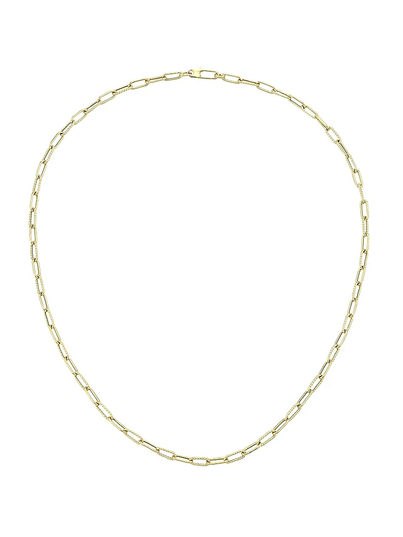 18K Yellow Gold Polished & Fluted Paper Clip Chain Necklace