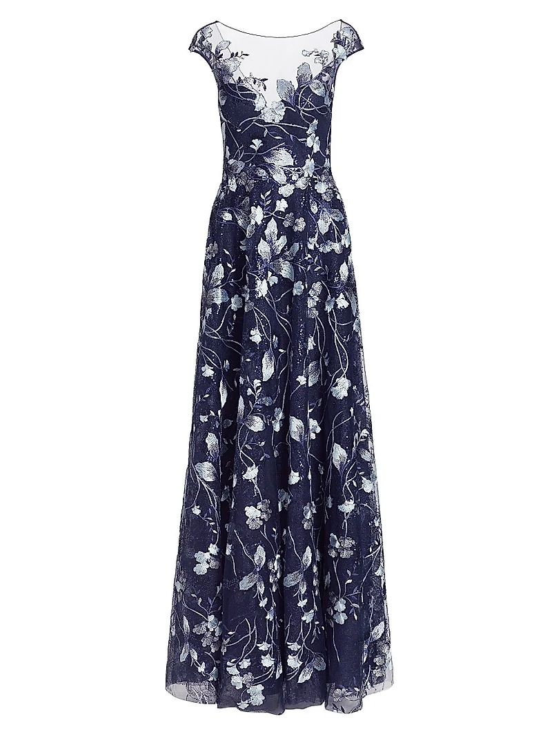 Embroidered Mesh Gown