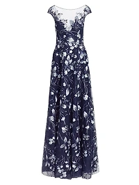 Embroidered Mesh Gown