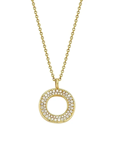 Stardust 18K Yellow Gold & Diamond Wavy Circle Pendant Necklace