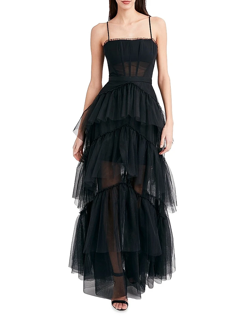 Sheer Tiered Ruffle Gown