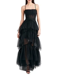 Sheer Tiered Ruffle Gown