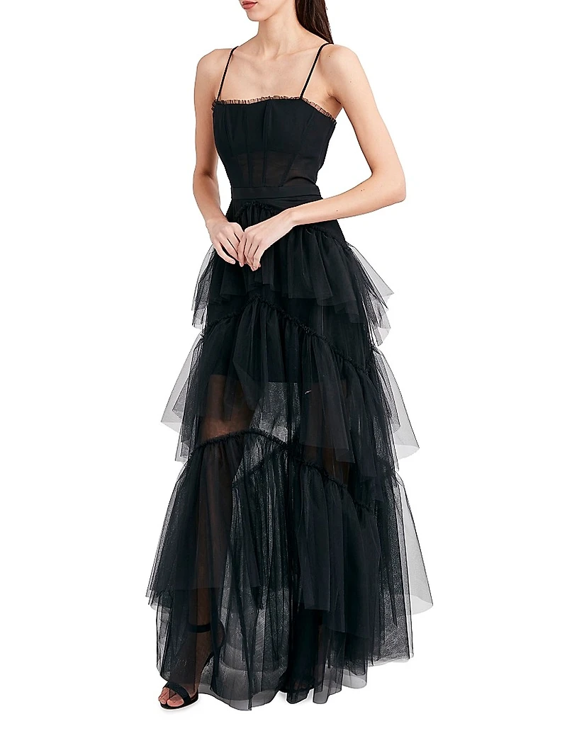 Sheer Tiered Ruffle Gown