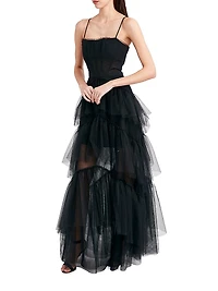 Sheer Tiered Ruffle Gown