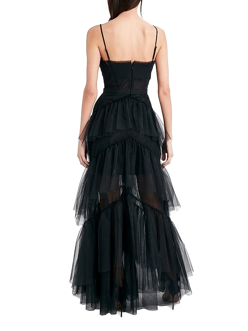 Sheer Tiered Ruffle Gown