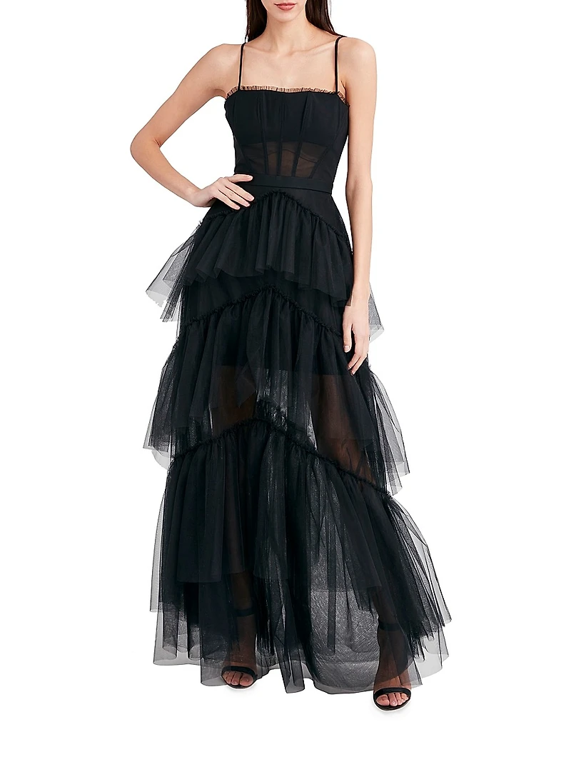 Sheer Tiered Ruffle Gown