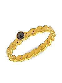 22K & 24K Yellow Gold & Black Diamond Twist Stacking Ring
