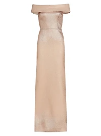 Metallic Off-The-Shoulder Wavy Rib-Knit Gown