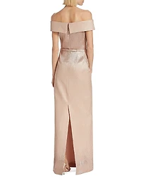 Metallic Off-The-Shoulder Wavy Rib-Knit Gown