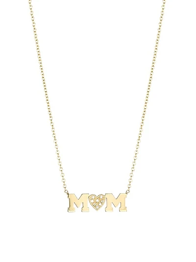 Personalized 14K Gold & Diamond Mom Necklace