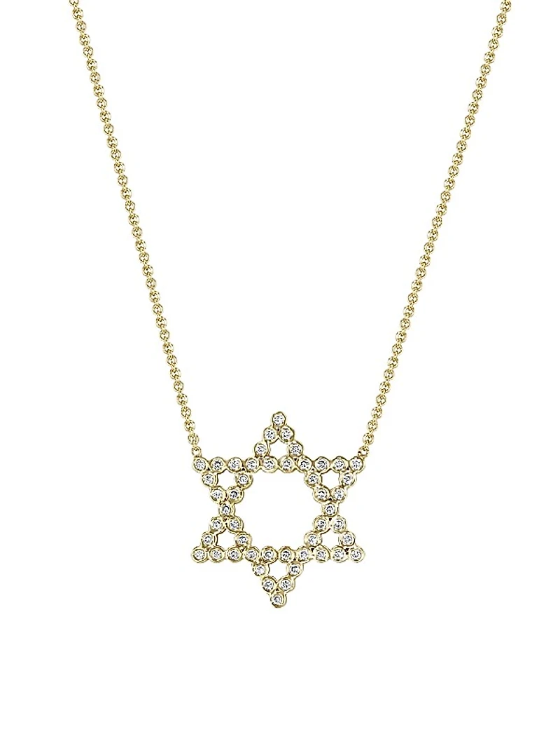 Bezel 14K Gold & Diamond Open Star Of David Necklace