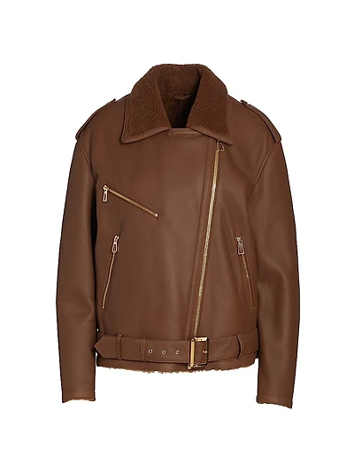 Leather Shearling-Lined Moto Jacket