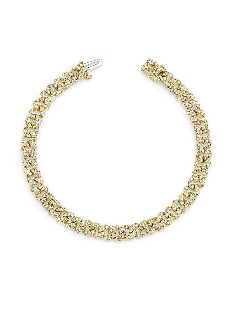 18K Yellow Gold & Diamond Curb Chain Bracelet