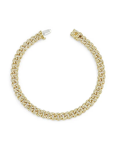 18K Yellow Gold & Diamond Curb Chain Bracelet