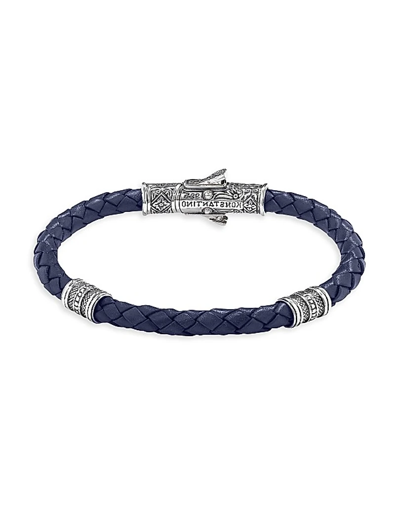 Perseus Sterling Silver & Braided Leather Bracelet