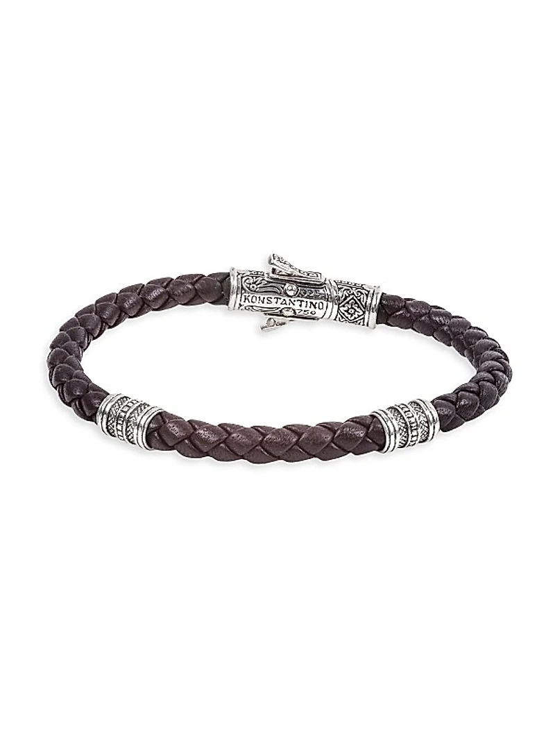 Perseus Sterling Silver & Brown Leather Bracelet