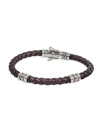 Perseus Sterling Silver & Brown Leather Bracelet