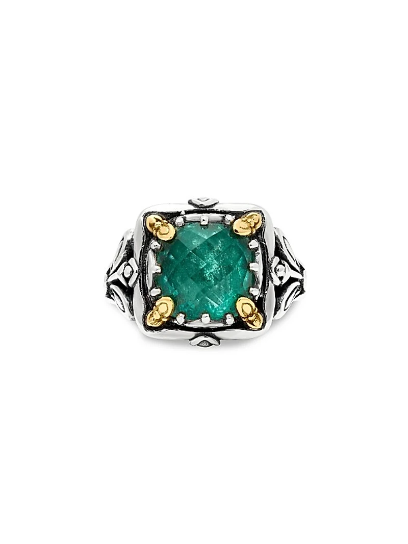Heirloom Sterling Silver, 18K Yellow Gold & Aventurine Doublet Ring