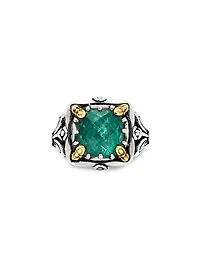Heirloom Sterling Silver, 18K Yellow Gold & Aventurine Doublet Ring