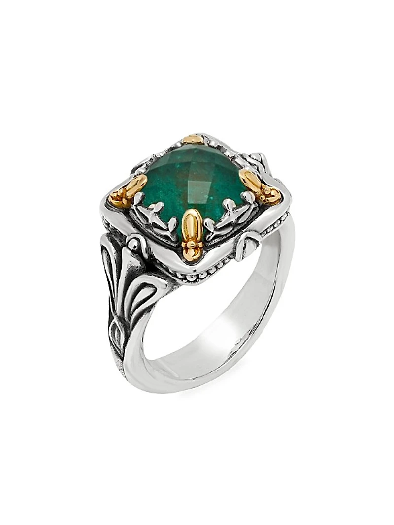 Heirloom Sterling Silver, 18K Yellow Gold & Aventurine Doublet Ring