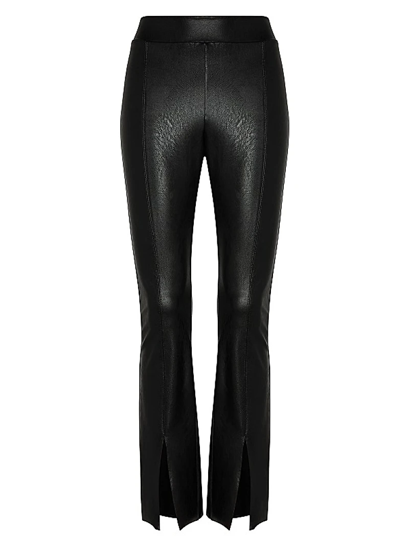 Mid-Rise Faux Leather Split Flared Leggings