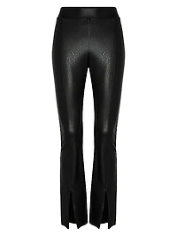 Mid-Rise Faux Leather Split Flared Leggings