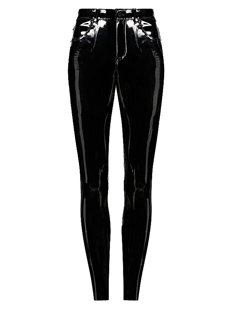 Mid-Rise Faux Patent Leather Skinny Ankle Pants